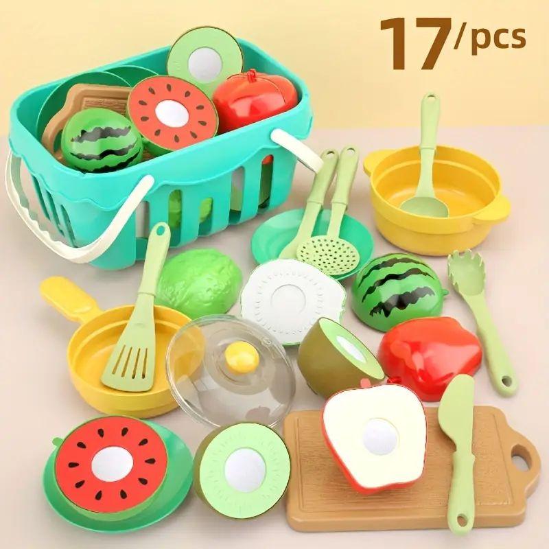 Fun Cutting Food, Fruit And Vegetable Toys, Pretending Food Toy Set, Suitable For Children, Girls, And Boys, Early Basic Skills Development 17 Pieces(Accessories Color Random)