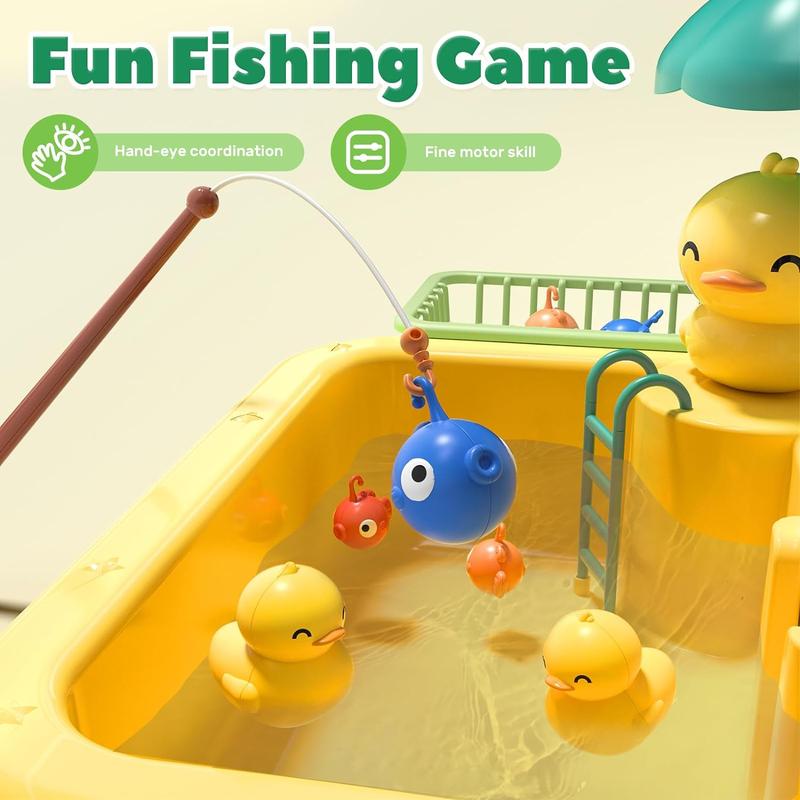 CUTE STONE Play Sink with Running Water, Kitchen Sink Toys with Play Food and Kitchen Utensils, Pool Floating Toys for Fishing Game, Role Play Electric Dishwasher Toy Gift