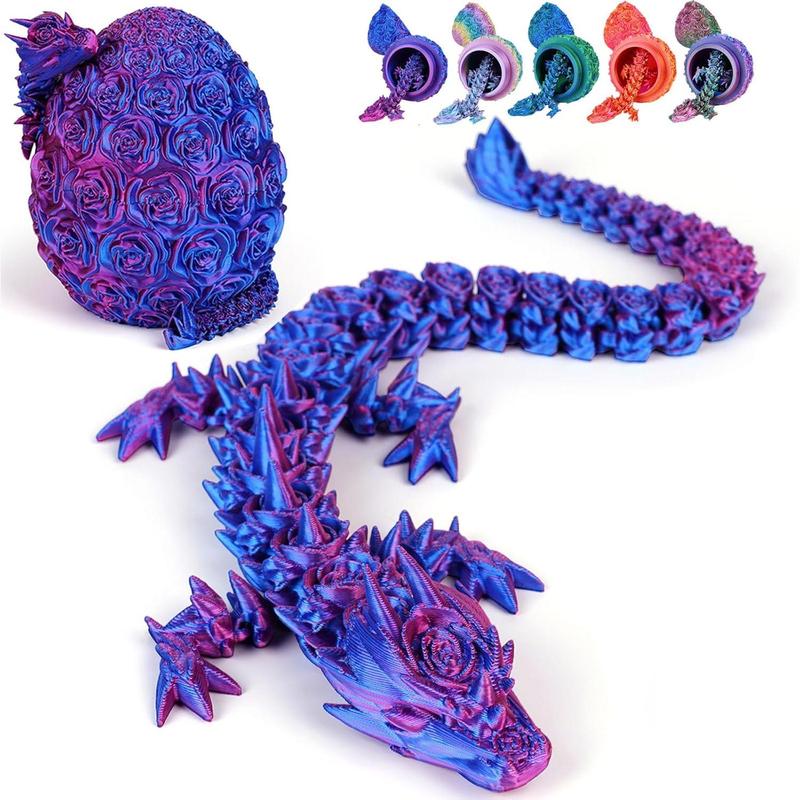 3D Printed Rose Dragon Egg, Flower Dragon with Rose Egg, Articulated Crystal Dragon Fidget Toy, Surprise 3D Printer Animals Toy