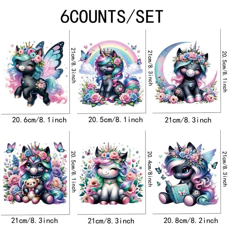 Cartoon Unicorn & Butterfly Pattern DIY Iron Sticker, 6 Counts Cute Pattern Handmade Clothes Ironing Transfers Stickers, DIY Decoration for T-shirt, Jacket, Jeans, Sweatshirt, Hoodie