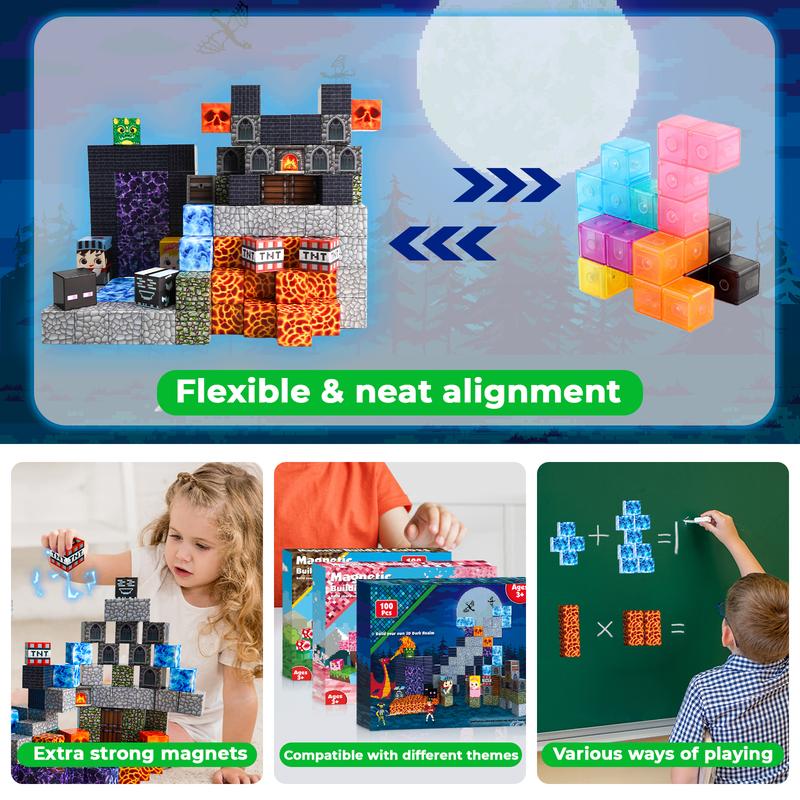 Magnetic Blocks - 150PCS Build Magnet Dark Mechanical Guardian Castle World - Magnetic Toys for Montessori Toddler Christmas Birthday Gifts - magnet blocks