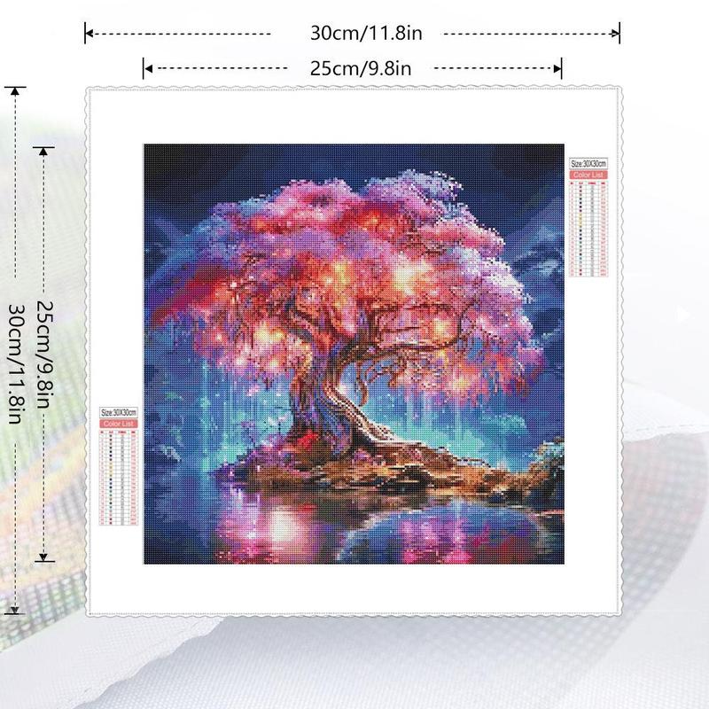 DIY Diamond Arts Colorful Painting Kit, Landscape Tree Pattern Diamond Arts Colorful Painting without Frame, Handmade Craft Wall Art Decoration