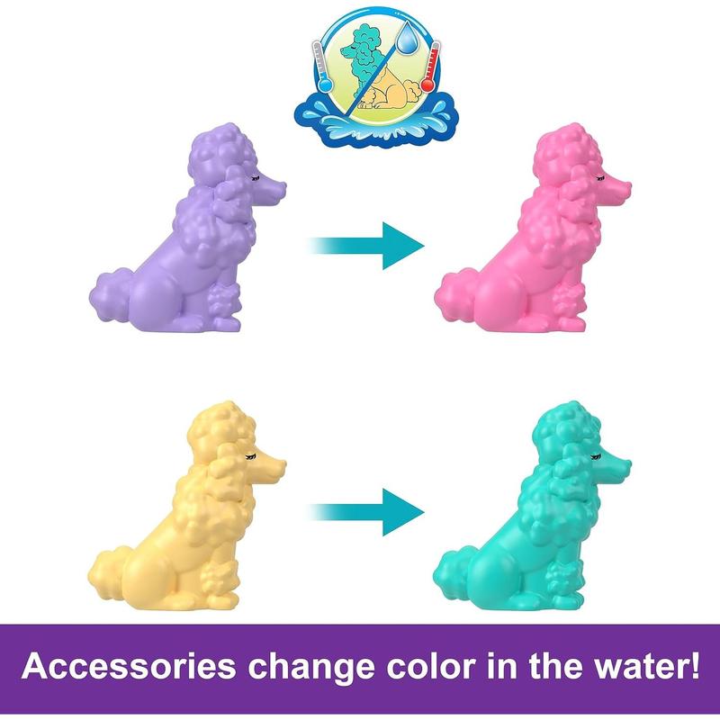 Polly Pocket Groom & Glam Poodle Compact Playset with 2 Micro Dolls & 12 Accessories, Including 2 with Color Change