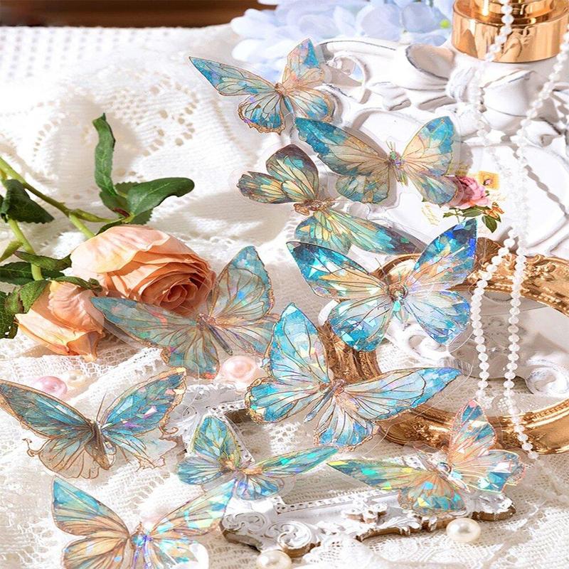 Laser Butterfly Decoration, 20pcs set Retro Decor Sticker for Diy Scrapbook, Diary Journal Notebook, Gift for Friends, Desk Office Accessories, Boyfriend Gift