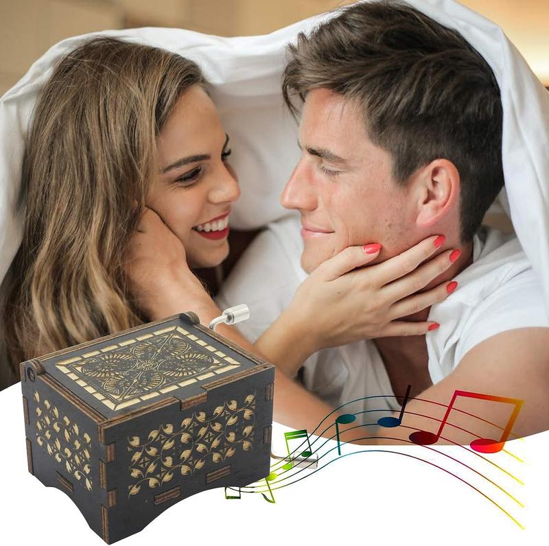 Wood Music Box - Can't Help Falling in Love, Antique Engraved Musical Boxes Case for Love One Wooden Music Box - Gifts for Lover, Boyfriend, Girlfriend, Husband, Wife music box