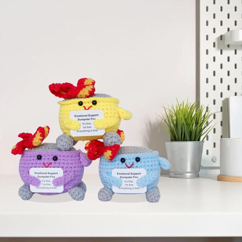 Crochet Dumpster Fire Toy, 1 Count Emotional Support Dumpster Fire Plush Toy, Emotional Support Ornament for Christmas Decoration Or Gift