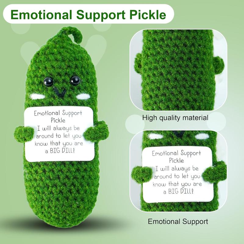 Positive Pickle Funny Gifts,3 inch Mini Emotional Support Pickle with Unique Positive Card for Cheer Up Friend Gifts,Cute Crochet Wool Doll for Birthday Gifts(Emotional Pickle)