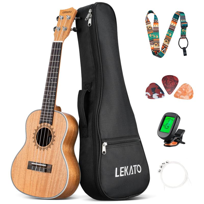  LEKATO Ukulele Kit,Concert Mahogany, 23 inch Ukelele Bundle for Beginners Adults Professional,Nylon String Wooden Hawaiian,Starter Uke Strap Tuner Picks Set,Music Education Player Boy Girl Friend Christmas Party Fun Relaxing Gift