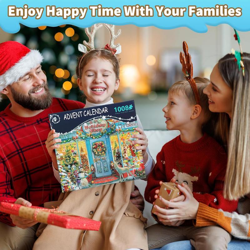 Advent Calendar Jigsaw Puzzle 2024 for Kids and Adults, 1008 Christmas jigsaw pieces in 24 boxes. Christmas Puzzle Family Game for Stocking Stuffers and Home Decor. Holiday Gifts for Boys,Girls