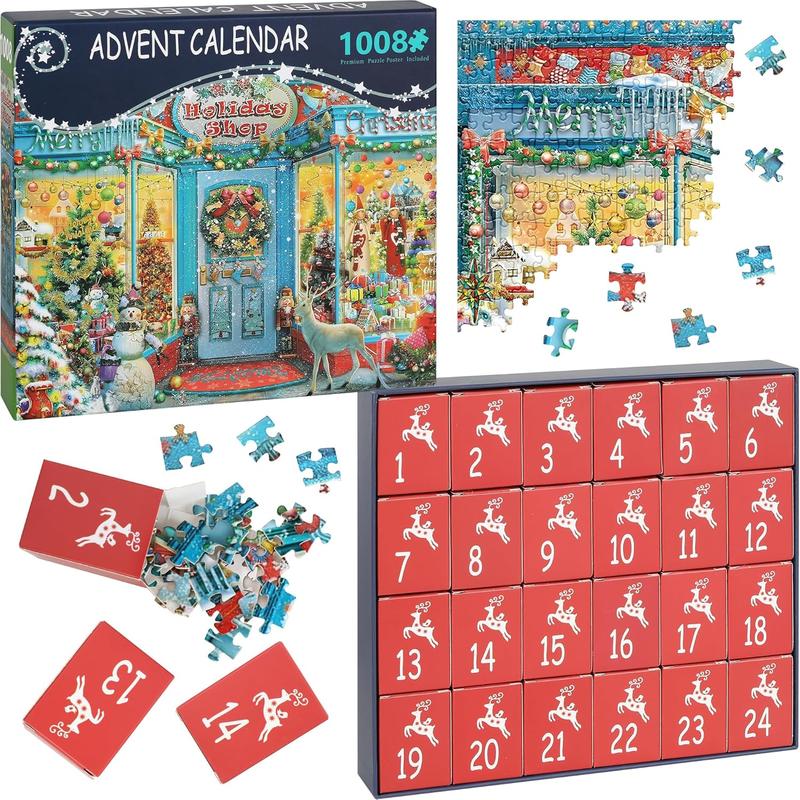 Advent Calendar Jigsaw Puzzle 2024 for Kids and Adults, 1008 Christmas jigsaw pieces in 24 boxes. Christmas Puzzle Family Game for Stocking Stuffers and Home Decor. Holiday Gifts for Boys,Girls