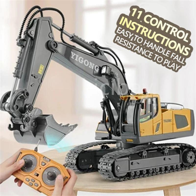 Remote Control Excavator Toy, 11 Channel RC Construction Vehicles Digger Toys Gift, RC Dump Truck Toy RC Bulldozer, Perfect 2024 Kid Birthday Gift