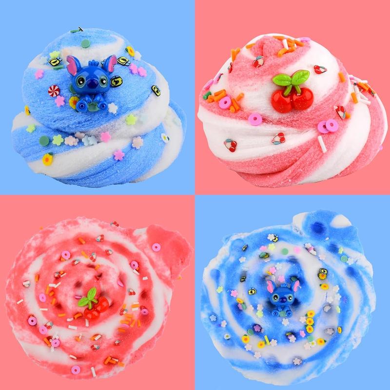 2 Pack Cloud Slime Kit, with Blue and Red Cherry Charms, Two-Tone Scented DIY Slime Pack for Girls and Boys, Birthday Gift, Party Favors, Christmas Surprise, Stress Relief Slime Toys for Kids