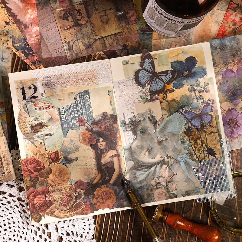 Random Pattern Vintage Material Paper, 100pcs pack Aesthetic Scrapbook & Journal Making Material Paper, Diy Background Decorative Paper, for Office and Home, Scrapbook Decorative Materials, Birthday Gift, Christmas Gift