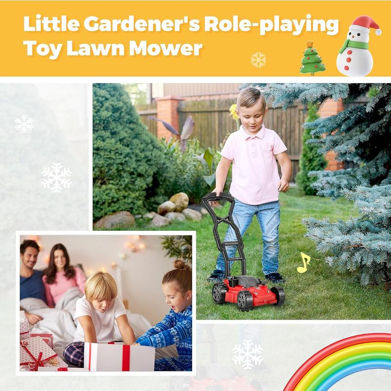 Children Lawn Mower - Toy Choi's Pretend Play Series Outdoor Push Lawn Toy, Gardening Push Lawn Mower Toy Tool Set Gift for Children Boys, Girls age 4+
