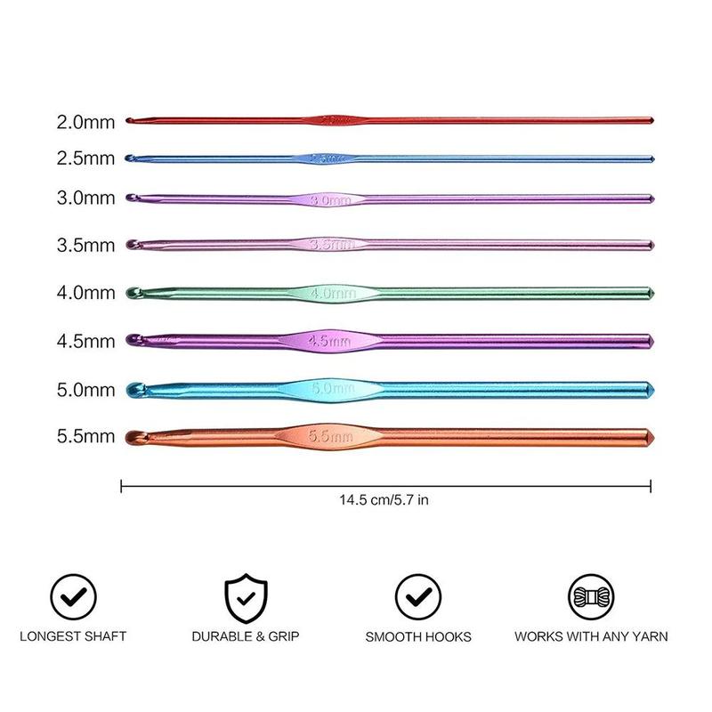 2.0-5.5mm Crochet Hook Set, 8 Counts set Multicolor Aluminum Crochet Hooks, Crochet Needles for Diy Crocheting, Crochet Supplies
