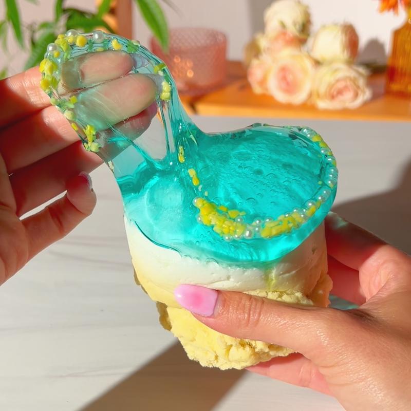 Waikiki Beach Slime • Layered Slime (Clear + Cloud Dough + Cloud) • Pina Colada Scented Slime