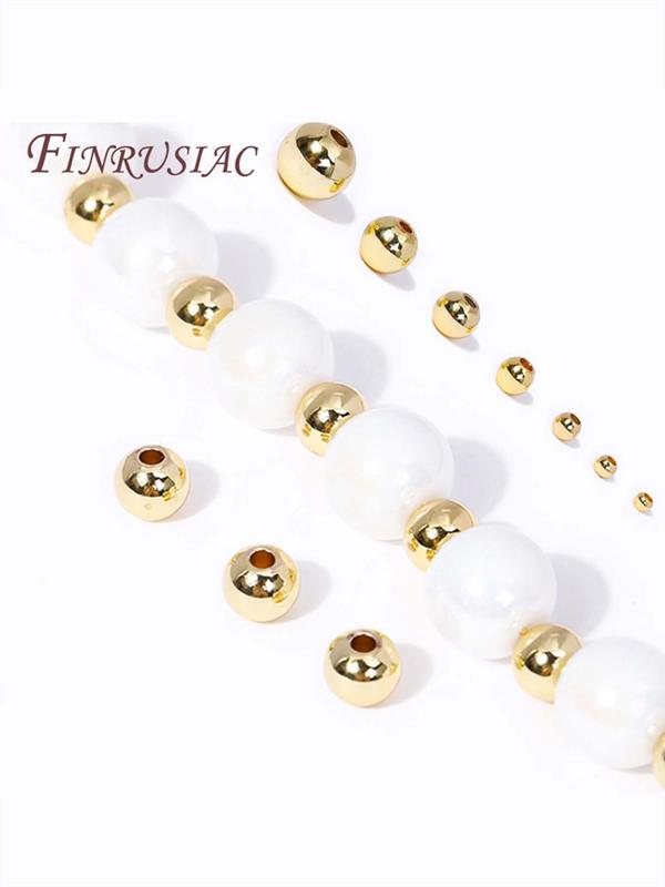 18K Gold Plated Bead Separator, Smooth Round Seamless Beads Spacers Bead for DIY Jewelry Making Supplies