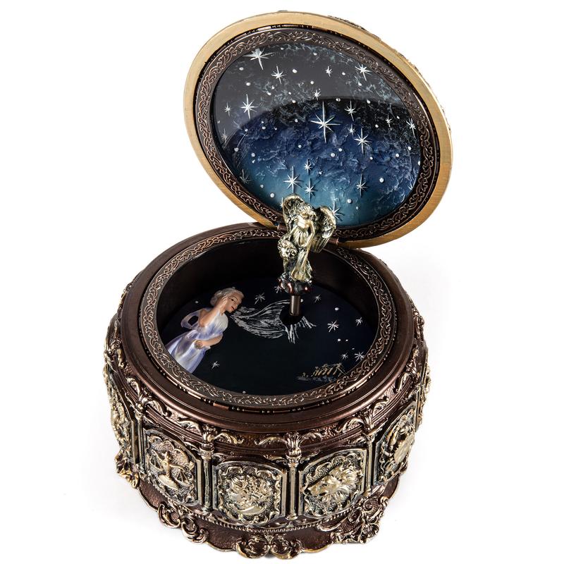 Classical Ballerina Music Box LED lights Twinkling Resin Carved Collectible Mechanical Ballerine Swan Lake Rotate Musical Box Constellation Style Vintage Music Box Rotating Ballerina Figurine Dancing Girl