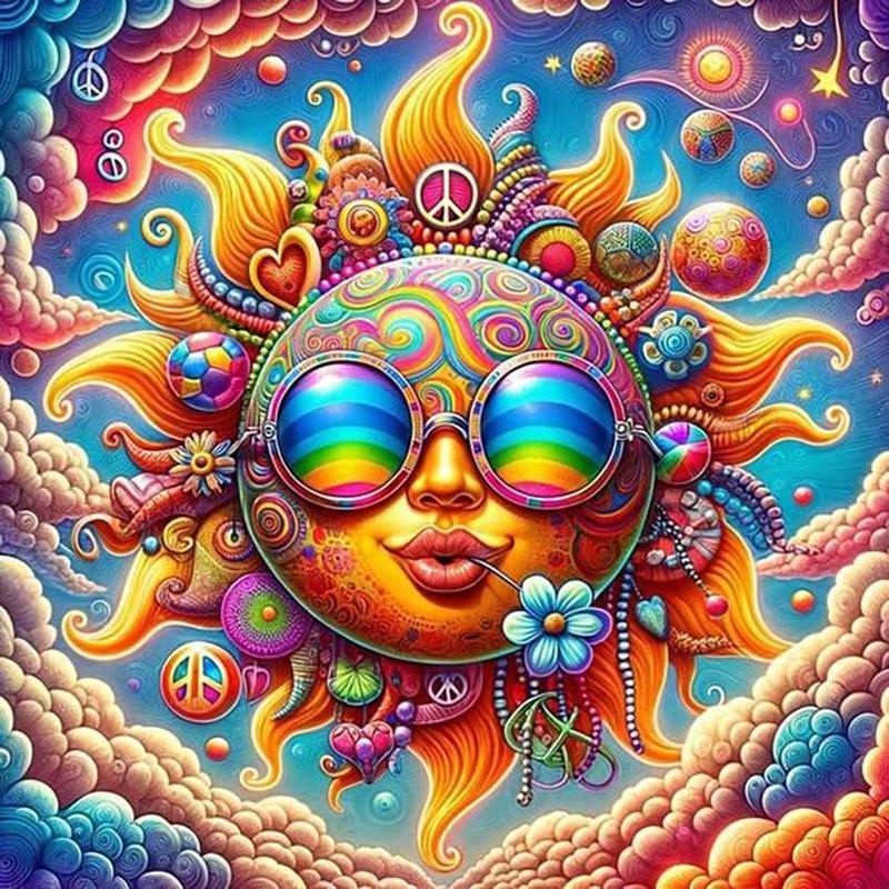 Fashion Sun Pattern DIY Diamond Arts Colorful Painting Kit without Frame, DIY 5D Diamond Arts Colorful Painting Kit, Wall Art Decor for Home Living Room Bedroom