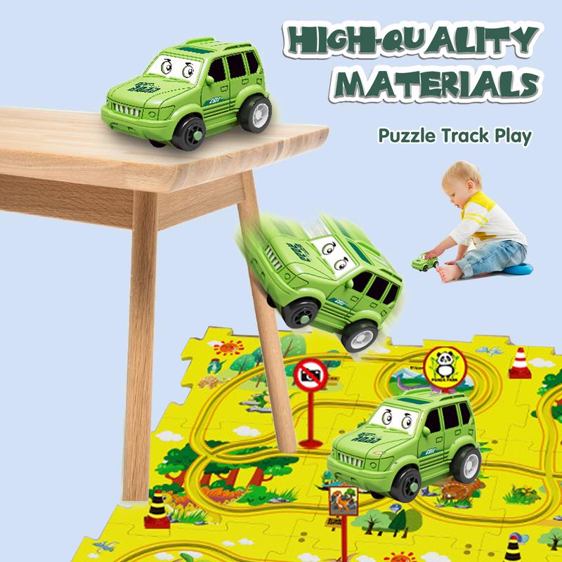 Puzzle Track Car Play Set, DIY Children's Educational Puzzle Tracks with Vehicles, Puzzle Car Track Montessori Track Car Toy Set, Educational Puzzle Track Car Playset for Kids Christams Gifts